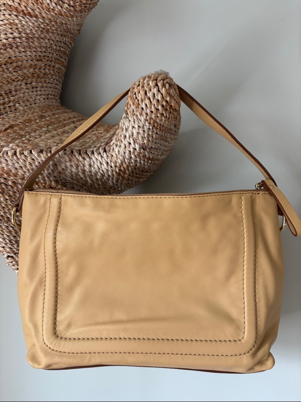 kate spade Beige Leather Shoulder Bag with Front Zip Pocket - Picture 4 of 7